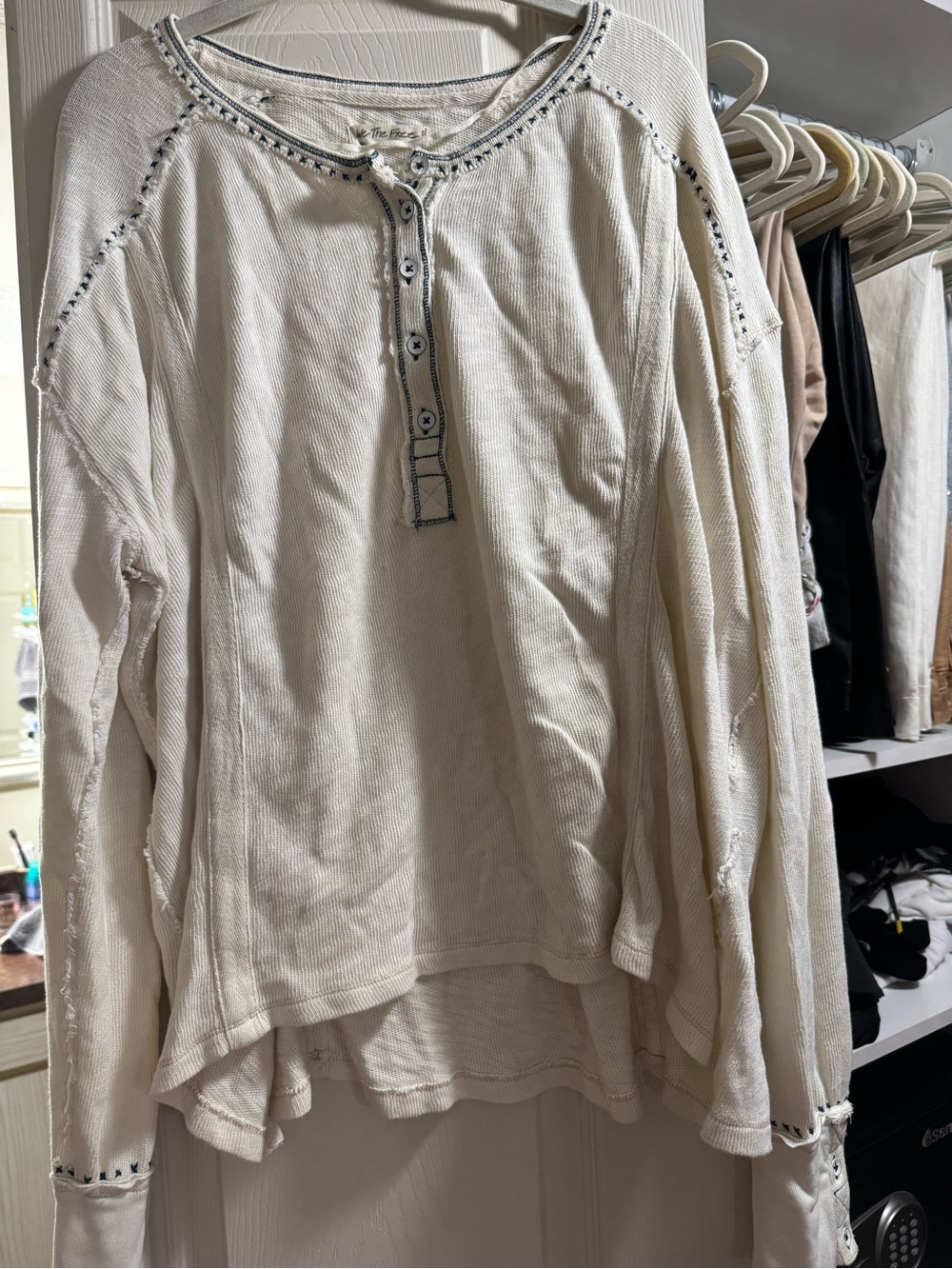 We The Free Cream Long-Sleeve Henley Top ower size ! - Picture 2 of 7